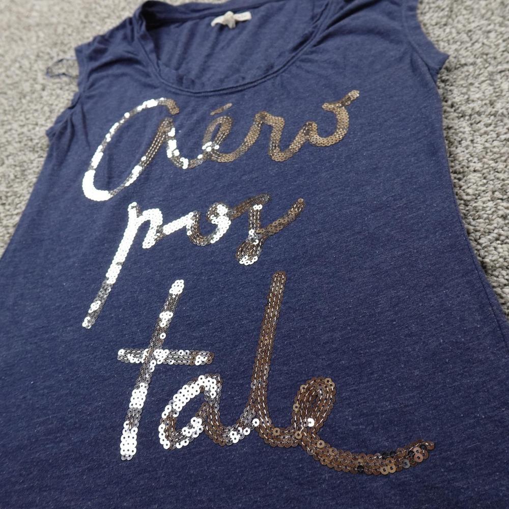 Aeropostale Shirt Womens S Blue Sequin Graphic Script Babydoll Tee‎ Tank Top Y2K